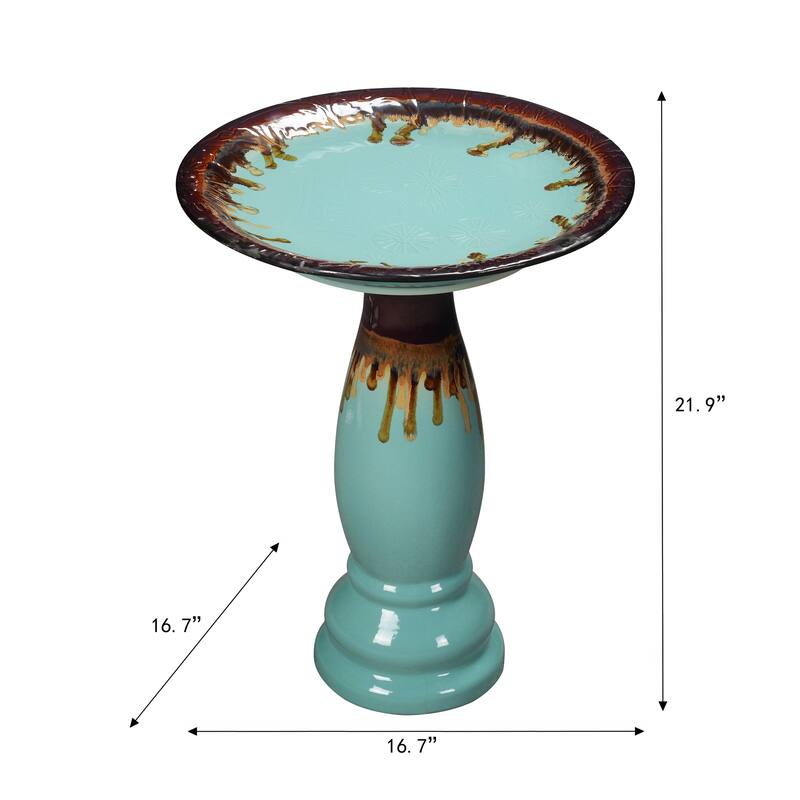 Ceramic Outdoor Garden Birdbath - 21.75" - Blue and Brown