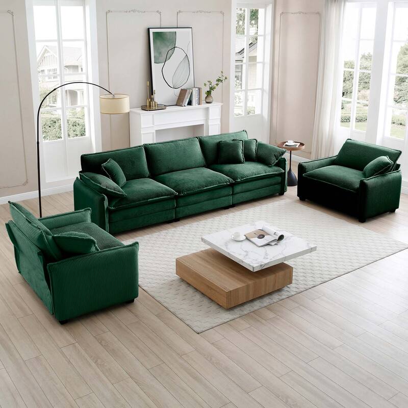 3+1+1 Seater Ergonomic Modular Sectional Sofa Set with Pillows - Green