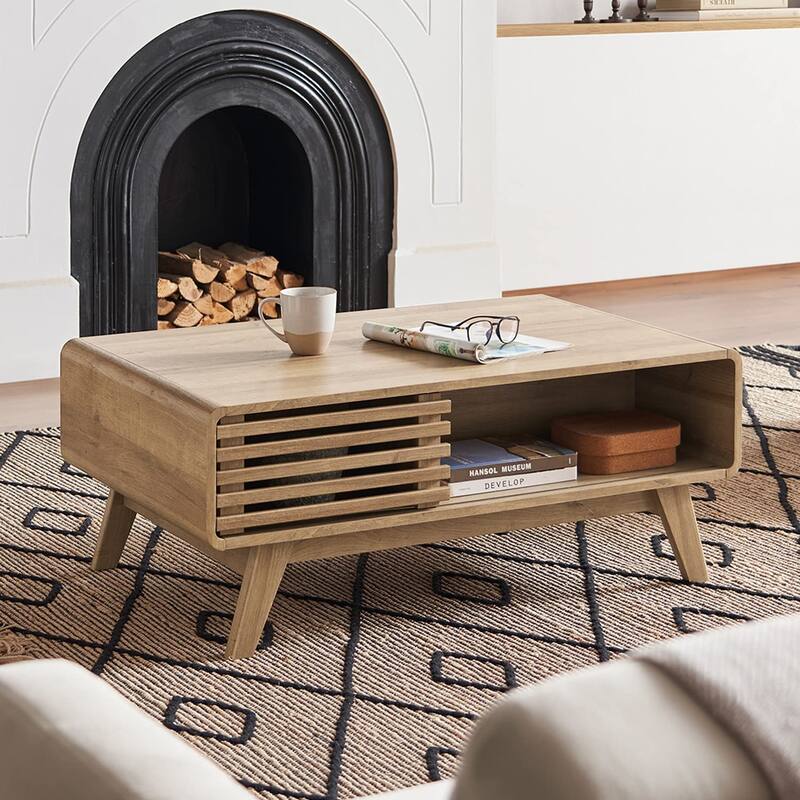 Mopio Ensley Mid-Century Modern Coffee Table with dual side storage, Centerpiece for your living room - Oak - MDF/Laminate