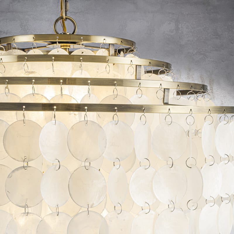 CraftHome 6-Light Vintage Coastal Natural Capiz Shell Tierd Chandelier - W:22"