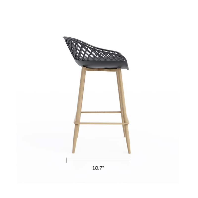 Kurv™ Mid-Century Modern Counter Stool with Steel Legs for Indoors or Outdoors - Set of 2