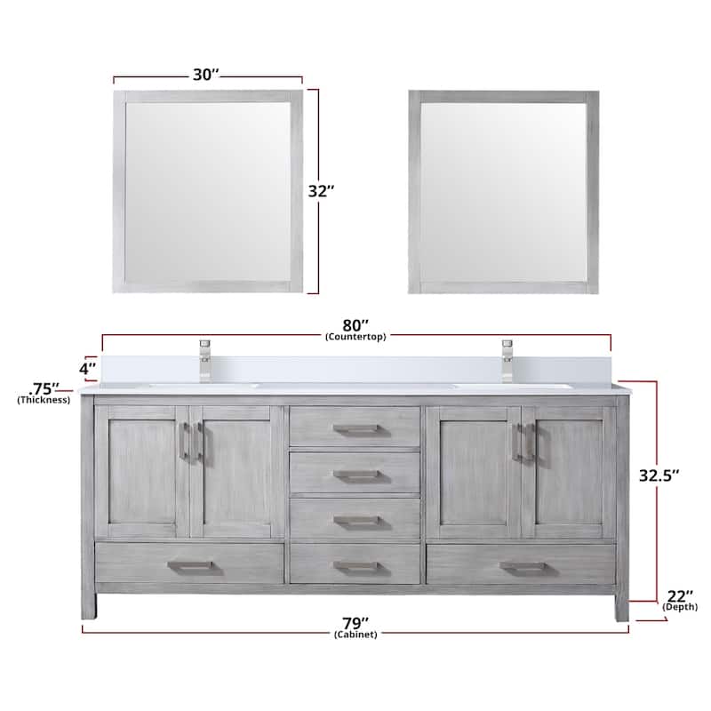 Jacques 80 in. W x 22 in. D Distressed Grey Double Bath Vanity and White Quartz Top