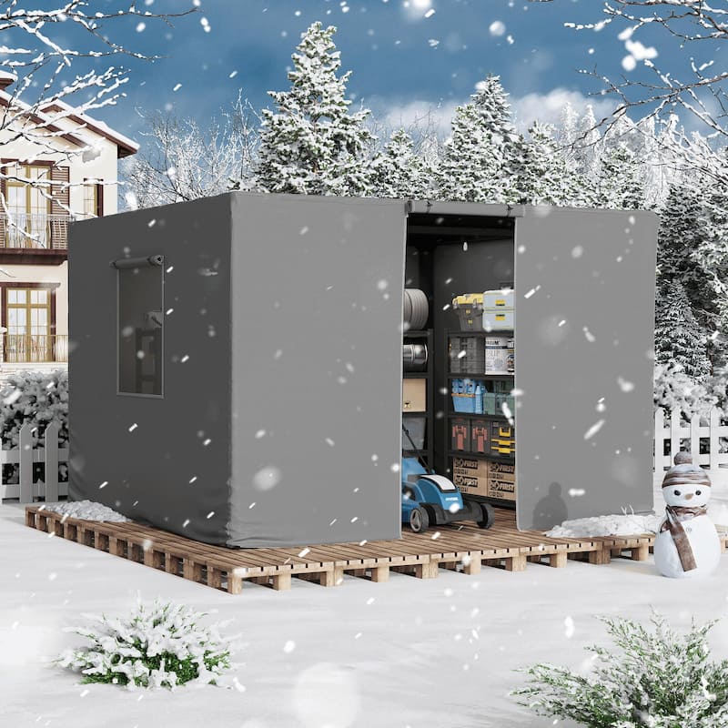 EROMMY Waterproof Pergola Winter Cover with Sidewalls, Mesh Windows and Roll-Up Door, All-Season Weather Enclosure