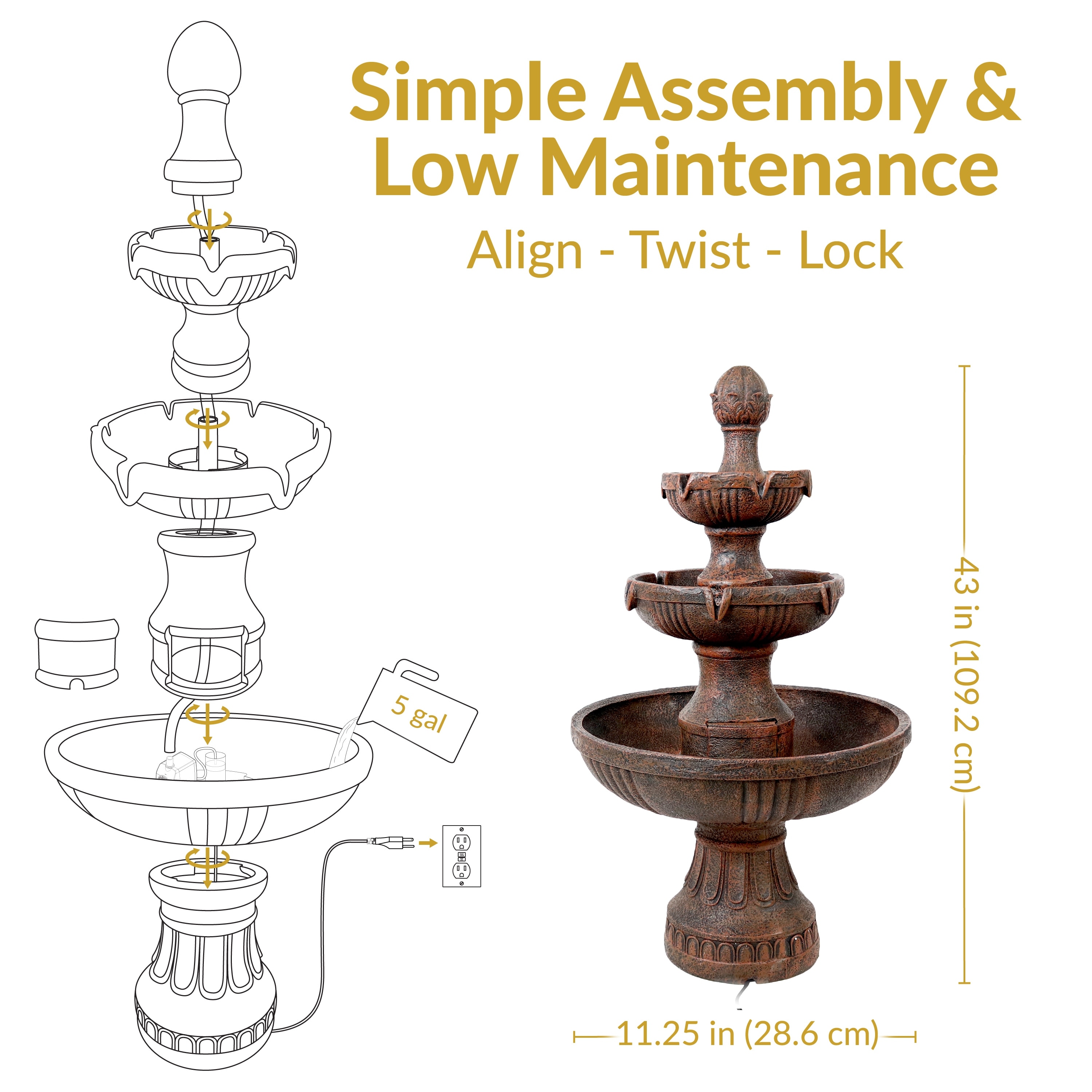 Sunnydaze Flower Blossom Outdoor Electric 3-Tier Water Fountain