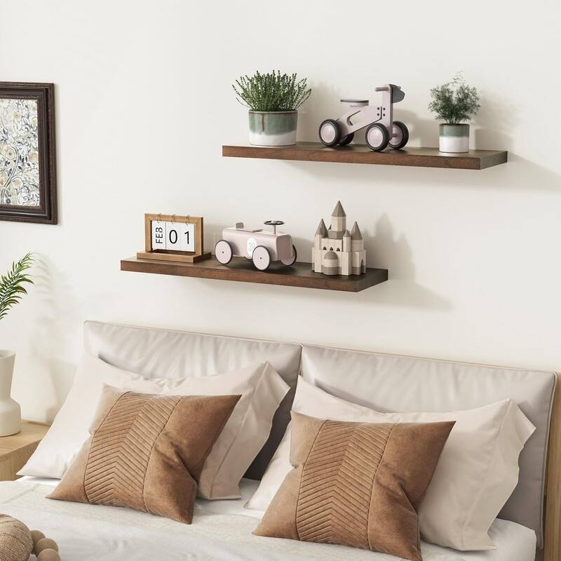 24 Inch Black Floating Shelves for Wall, Solid Wood Wall Shelves Set - 24 Inch