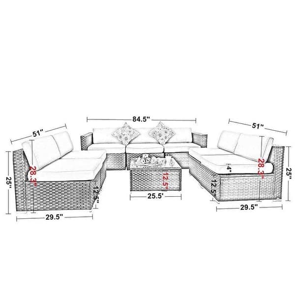 Outdoor Rattan Wicker 8-piece Patio Furniture Sectional Sofa Conversation Set - 8-Pieces Sets