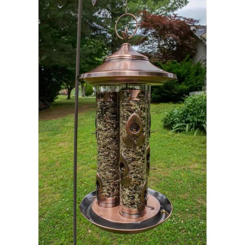 Copper Metal-Port Wild Bird Feeder 10lbs Capacity with Perches - Height: 24.6 inches