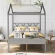 preview thumbnail 53 of 58, Twin/Full Size House Bed, Wooden Playhouse Bed Frame with Semi-enclosed Roof, Headboard, Footboard Storage for Kids, Teens