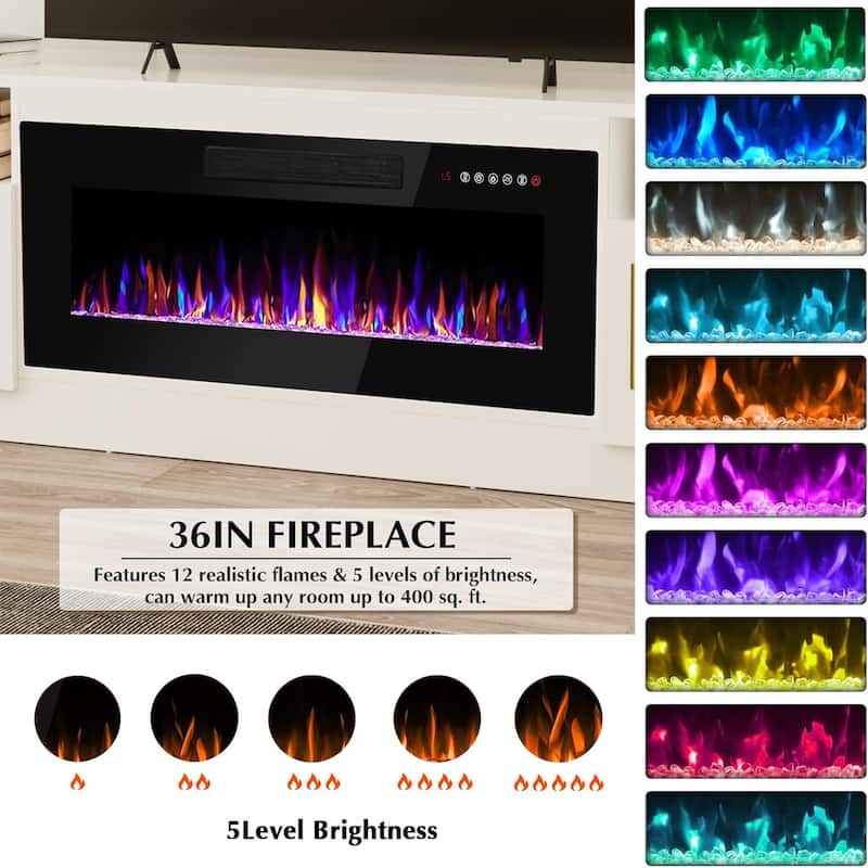 Bossin 70" Fireplace TV Stand with 36" Electric Fireplace, TV Stand for TVs Up to 80", 16 Colors LED Lights/Entertainment Center