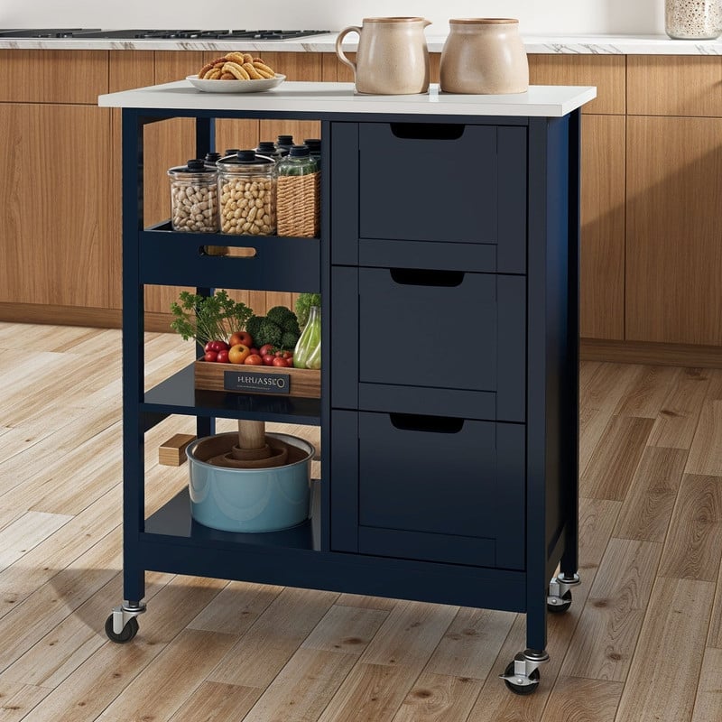 Moasis Rolling Kitchen Bar Trolley Serving Cart with 3 Drawers and Wheels