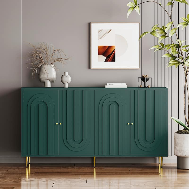 4-Door Wooden Sideboard Storage Cabinet - Green