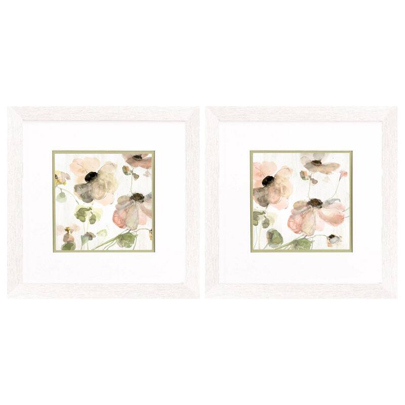 HomeRoots Set Of Two Soft Spring Pop Distressed White Framed Wall Art