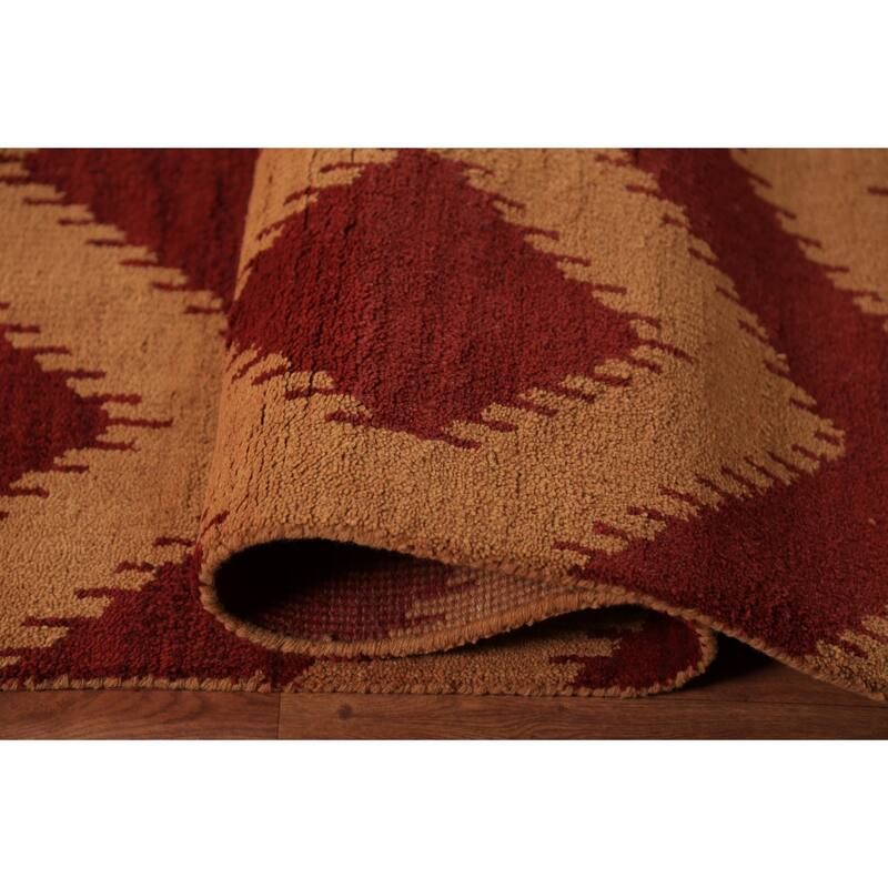 Hand Knotted Oriental 100% Wool Carpet Modern Geometric Red Moroccan Area Rug - 11' 7'' X 8' 10''