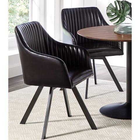 Retro Design Black Leatherette Swivel Dining Chair with Metal Base