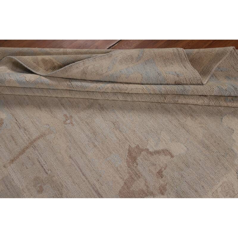 Transitional Oushak Turkish Area Rug Handmade Beige Wool Carpet - 8'3"x 9'9"