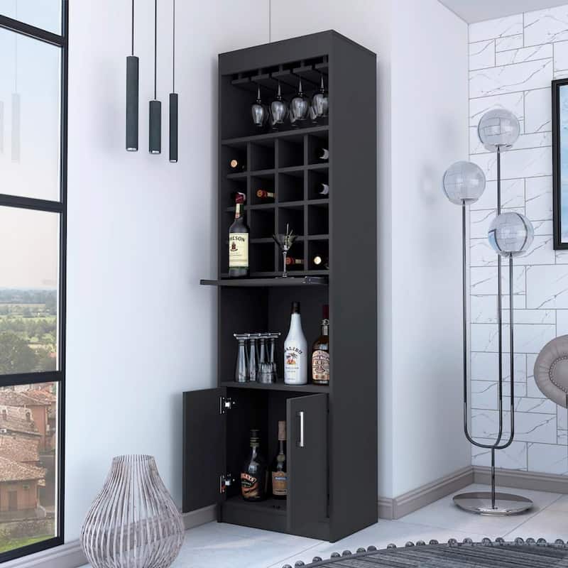Lombard 16-Bottle 1-Shelf Bar Cabinet Black Wengue And Light Pine
