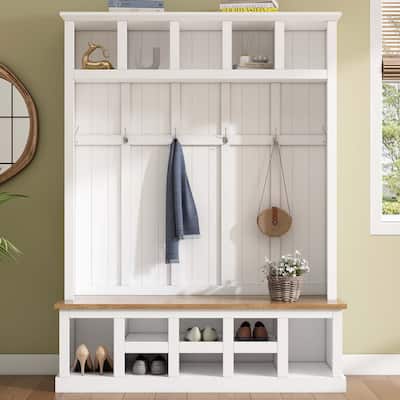 Farmhouse 78''H Hall Tree with Wide Storage Seating Bench
