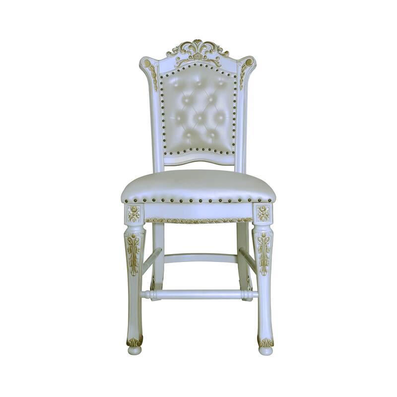 HomeRoots Set of Two 24" Pearl and White Faux Leather and Wood Counter Height Bar Chairs