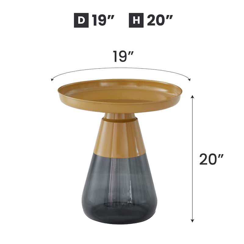 Aeryn Nesting Table, 19" Gold Tray Top With Smoky Gray Base - 19x20