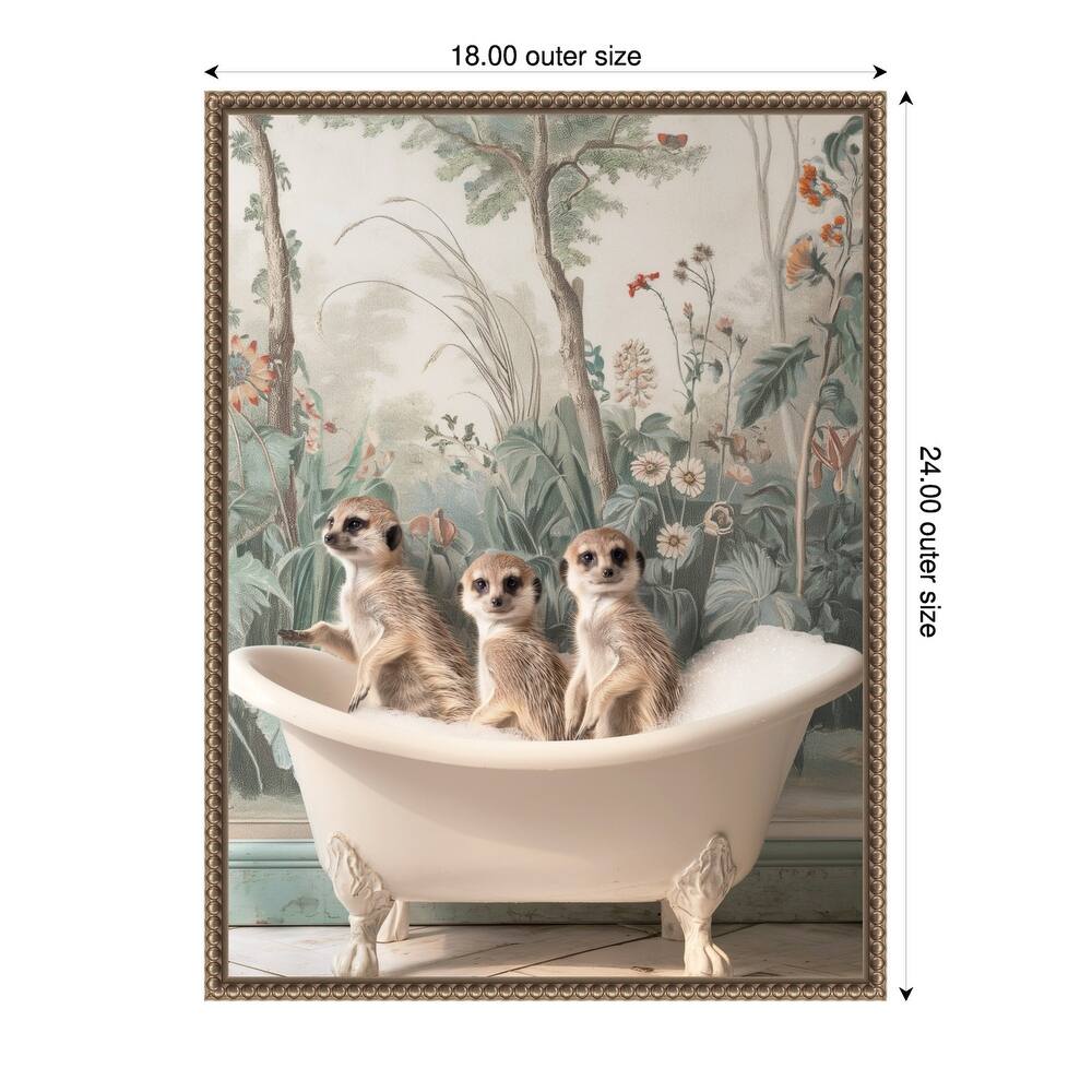 Meerkat Bath Time Fun by Niky Rahner Framed Canvas Wall Art