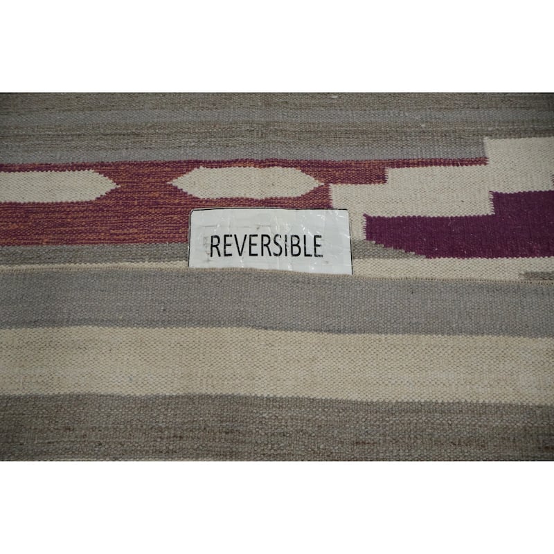 Hand Woven Oriental 100% Wool Carpet Southwestern Tribal Greys & Charcoal Kilim Area Rug - 10' 3'' X 8' 3''