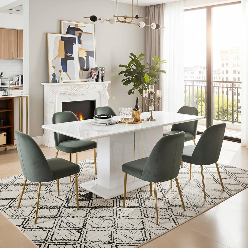 Homy Casa High Glossy White/Gold Extendable Dining Table Rectangular