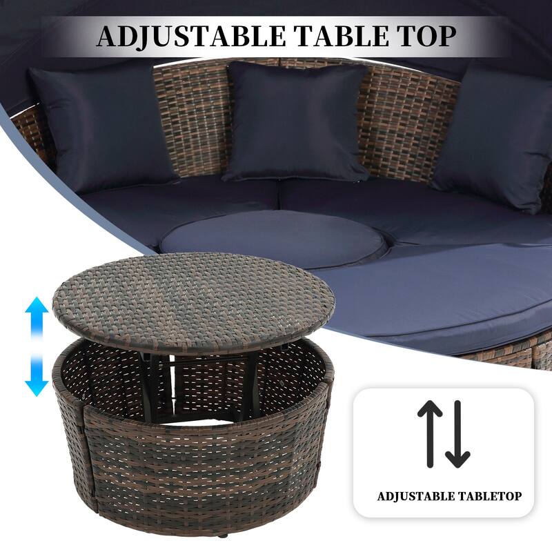 Outdoor Round Daybed with Retractable Canopy