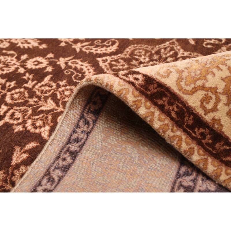 ECARPETGALLERY Hand-knotted Mirzapur Dark Brown Silk, Wool Rug - 5'0 x 6'10