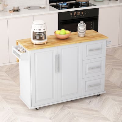Portable Kitchen Cart, Kitchen Island on Wheels with Drop Leaf, Closed Storage Kitchen Cabinet with Spice Rack and Towel Rack