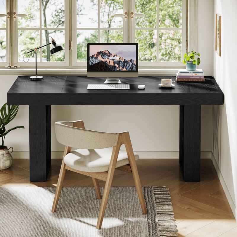 63-Inch Long Computer Desk, Simple Wood Thick Appearance Design