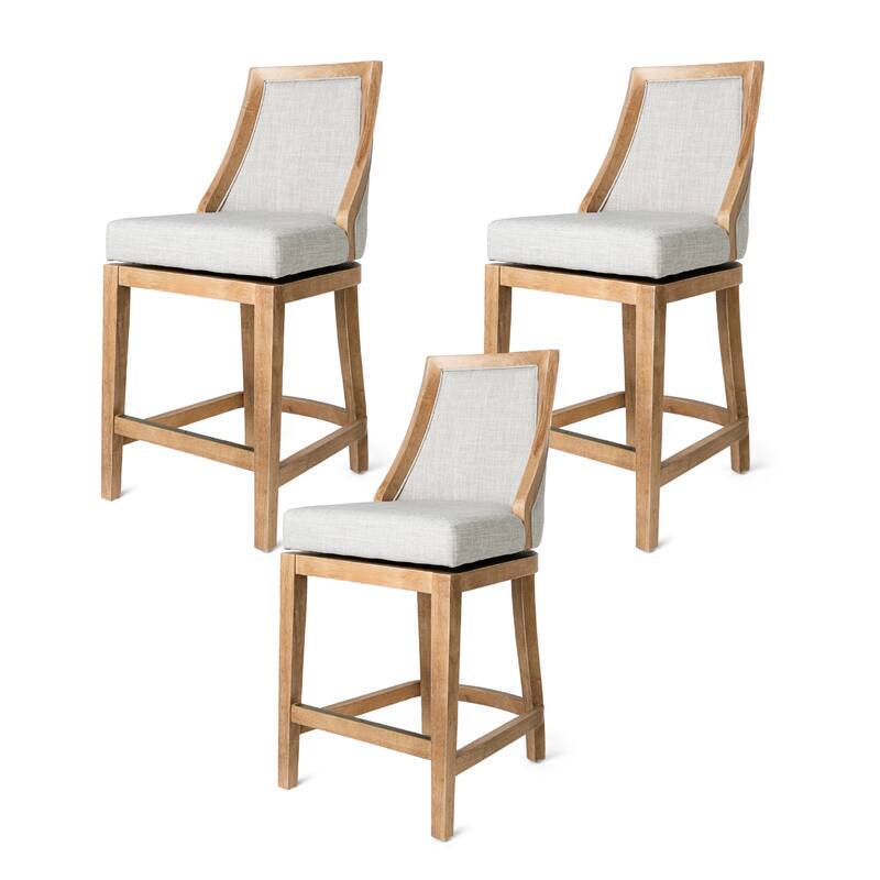 Maven Lane Vienna Swivel Kitchen Stool - Set of 3 - Weathered Oak - Counter Height