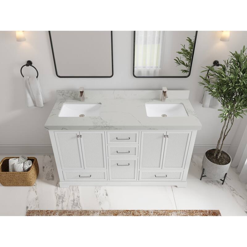 Willow Collections 60 in. W x 22 in. D Alys Double Sink Bathroom Vanity with Countertop - 2"Calacatta Nuvo - White