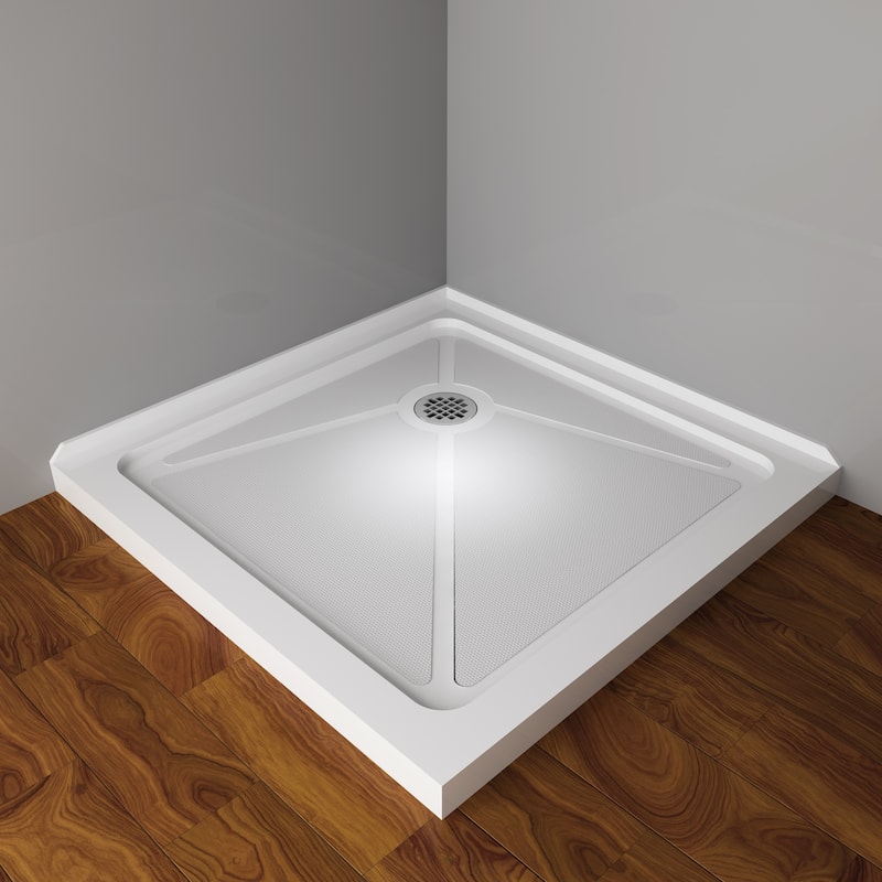 Elegant Square Shower Base in White Corner Drain Anti-slip Acrylic Quarter Shower Pan - 36" x 36" x 3" - White