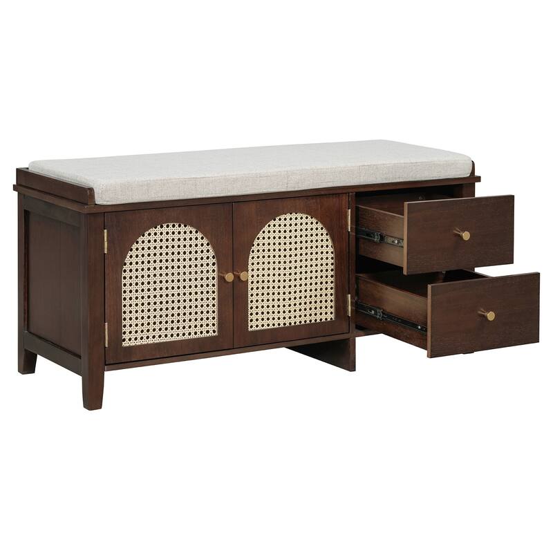 43.5 inch Shoes Bench with Cushion Storage Cabinet and 2 Drawers