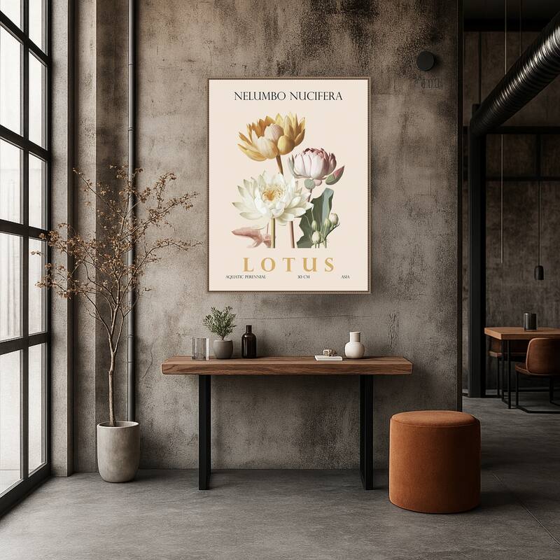 Vintage Botanical Lotus Illustration by Christopher Giampietro Framed Canvas Wall Art Print