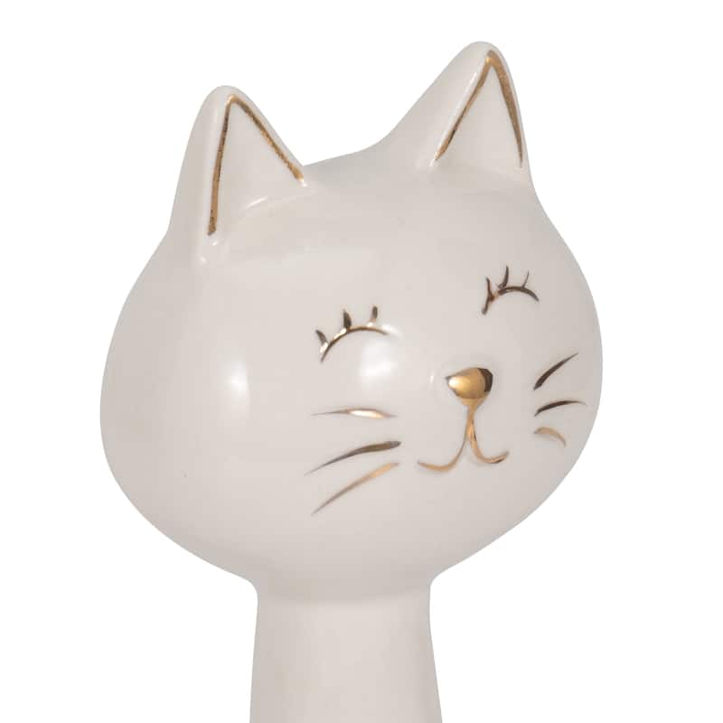 Sagebrook Home Ceramic 9" Sitting Kitty Figurine, Elegant White/Gold Decor, Perfect Gift - 3" x 3" x 9"