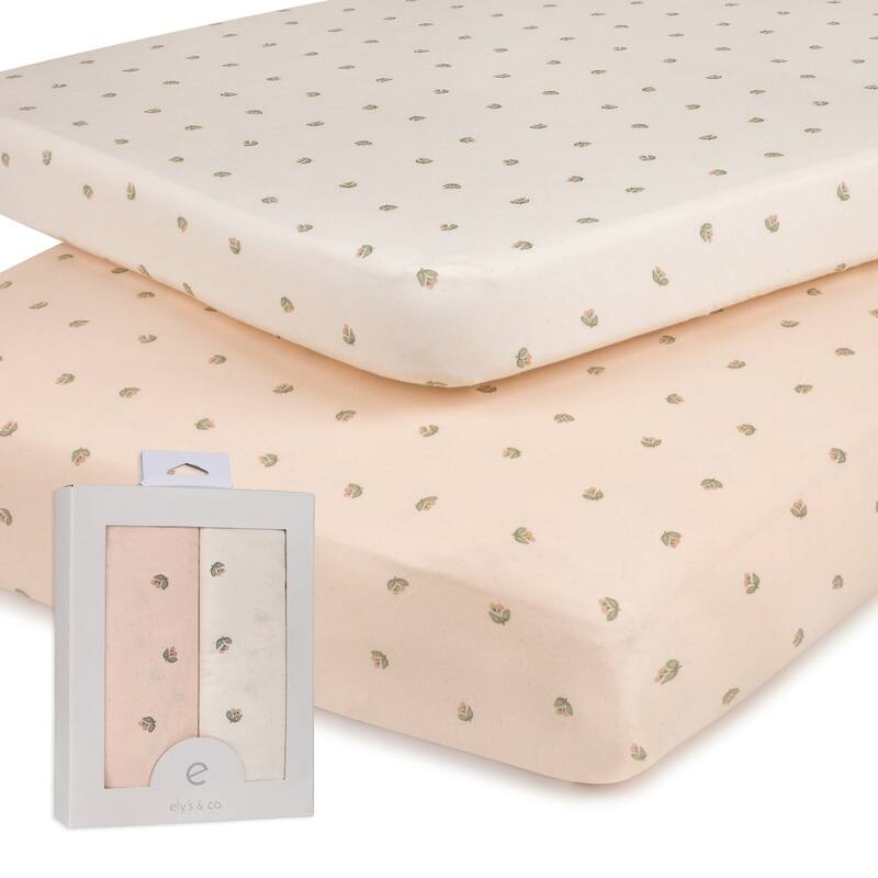 Ely's & Co. Baby Fitted Pack n Play - Mini Crib Sheet Set - 2 Pack - 38" x 24" - Vintage Floral