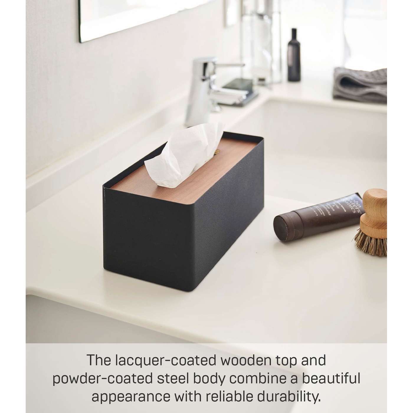 Yamazaki Home Tissue Box Cover - Rectangle, Steel, Lid - L 5.12 x