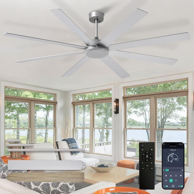 Large Ceiling Fan without Light - 8-Blade, Remote App Control, Dimmable 3CCT LED, Quiet DC Motor​