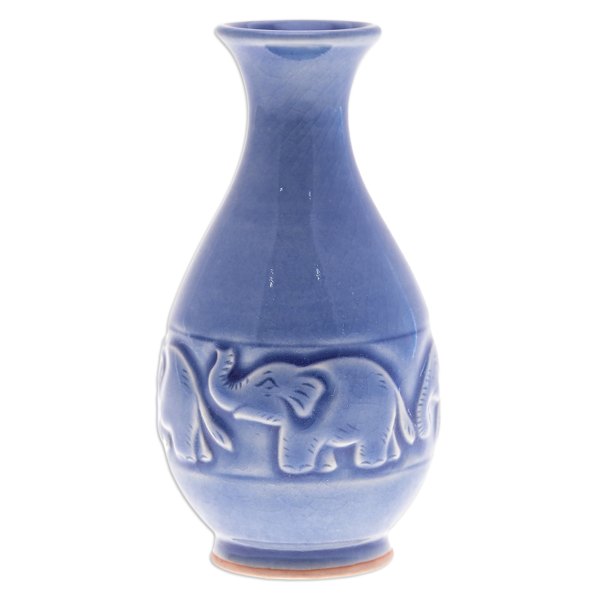 Novica Handmade Joyful Elephants Celadon Ceramic Vase