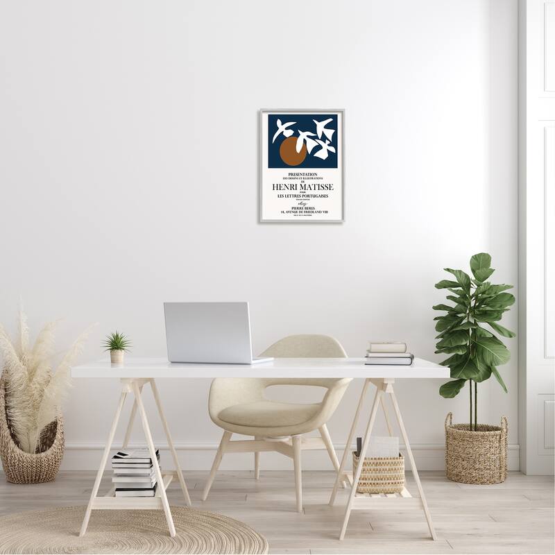 Stupell Historic Matisse Birds Flying Sun Collage Flyer Framed Wall Art - Blue