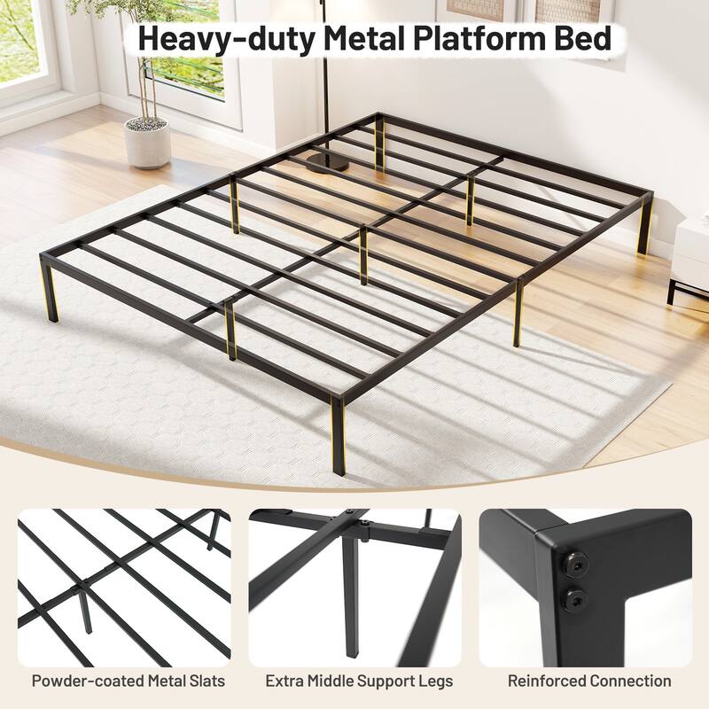 Gymax Queen Size Metal Bed Frame Heavy Duty Support Slats Mattress