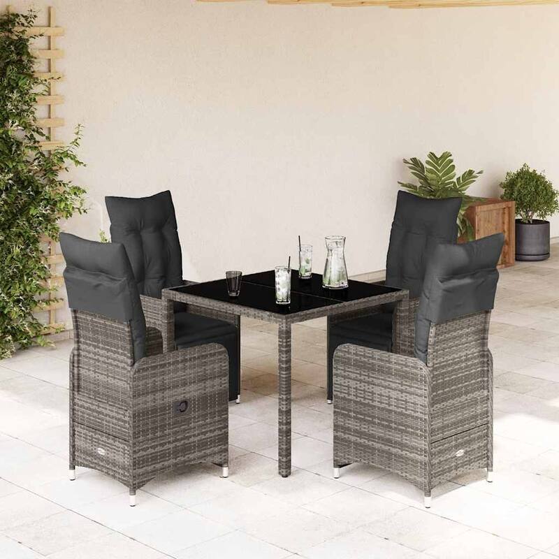 vidaXL Bistro Set Grey - 21.5 x 23.0 x 36.2 - Grey Glass 4-seater