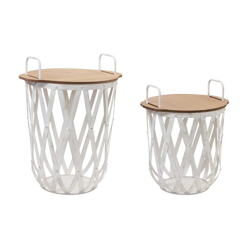 Woven Storage Baskets - 23" - White and Brown - Set of 2