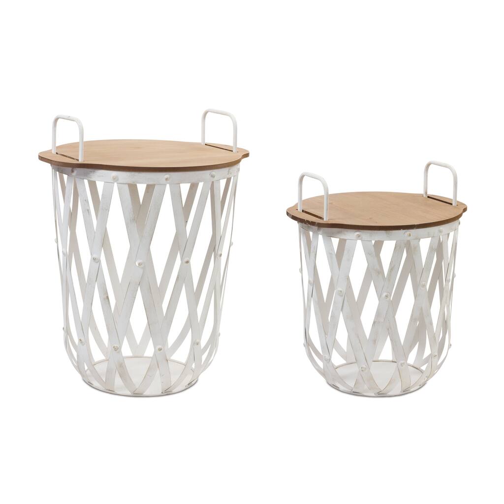 Woven Storage Baskets - 23" - White and Brown - Set of 2