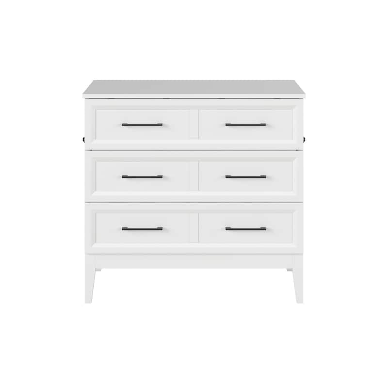 Twin Murphy Bed with Storage Chest & Charger - Solid Wood Folding Bed - Space Saving Furniture