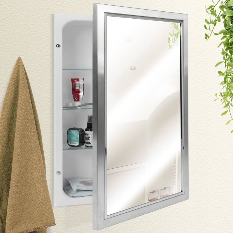 Brushed Nickel & Silver Chrome Recessed Wall Medicine Mirror