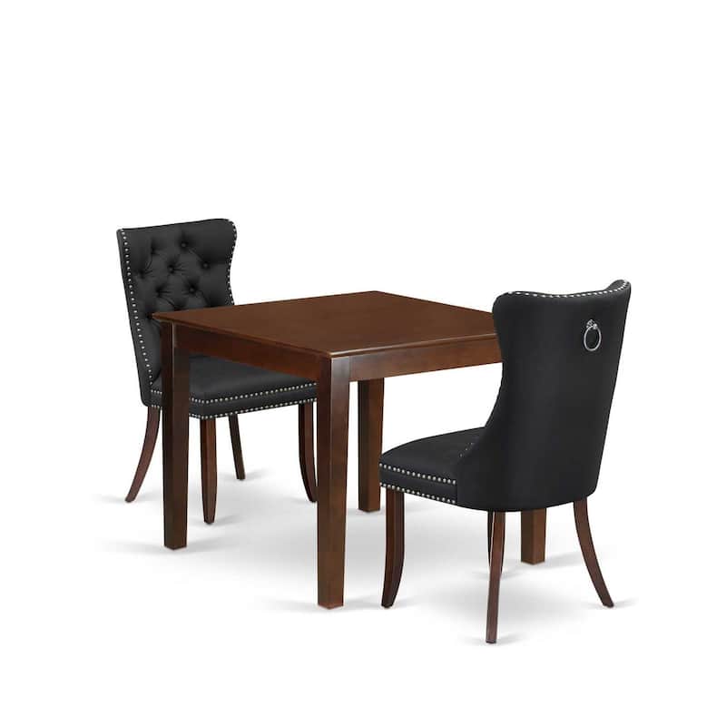 3-Piece Mahogany Finish Square Solid Wood Top Dining Table Set
