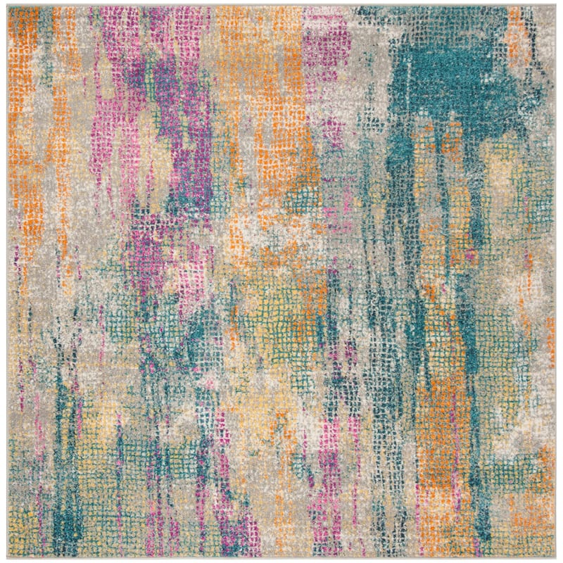 SAFAVIEH Madison Kamla Vintage Boho Oriental Rug - 6'7" Square - Blue/Fuchsia