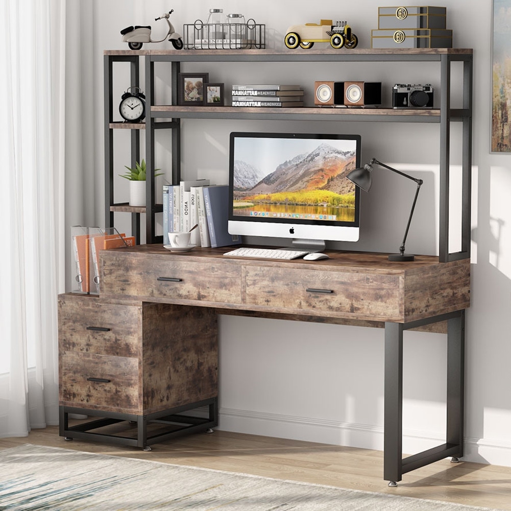 Rustic Style Writing Computer Office Desk w/ Drawers Salvaged Cabin Black Metal 